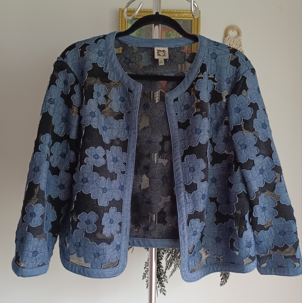 Anne Klien Women's Floral Soft Shoulder Cardigan Size 16
